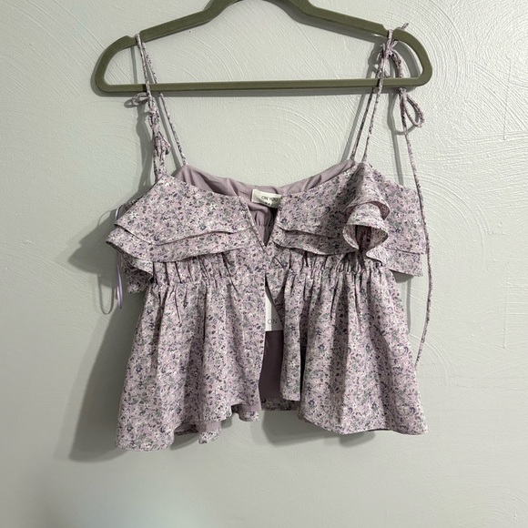 on you Tops - NWT On You Alexander Marie Boutique Purple Floral Ruffle Babydoll Crop Top NEW